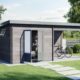Edles Gartenhaus aus WPC mit seitlichem Anbau. WPC Gartenhaus Schweiz kaufen