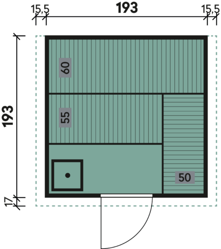 Femke 1919 - 40 mm Massivholzsauna (193 x 193 cm) – Bild 2